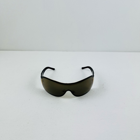 Chanel Y2K 00’s Dark Brown Logo Shield Wrap Around Quilted Sunglasses - Picture 3 of 11